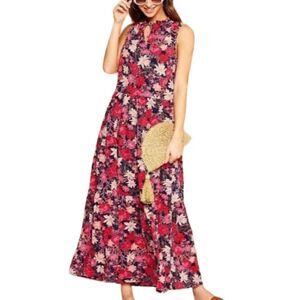 Sugarlips‎ Sleeveless Floral Tiered Maxi Dress V-neck Pockets Ruffle Pink Red XS